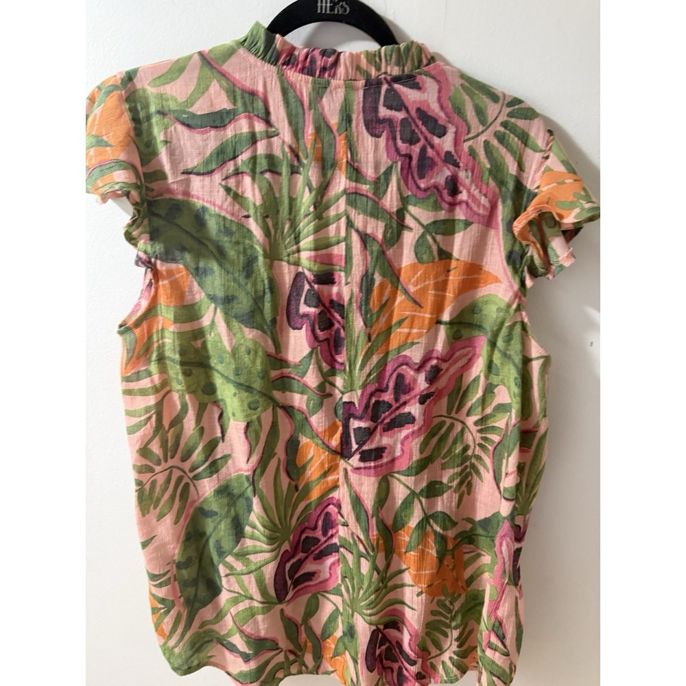 Ava & Grace Pink Floral Flutter Sleeve Chiffon Gauze Blouse XL SUMMER TROPICAL - Picture 4 of 9
